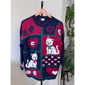 Vintage 1990s Basic Editions Cat Knitted Sweater